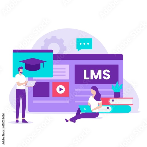 Flat design concept of Learning management system. Illustration for websites, landing pages, mobile applications, posters and banners