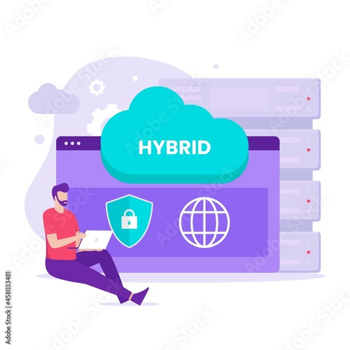 Flat design concept of hybrid cloud. Illustration for websites, landing pages, mobile applications, posters and banners