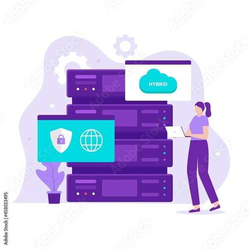 Hybrid cloud illustration design concept. Illustration for websites, landing pages, mobile applications, posters and banners