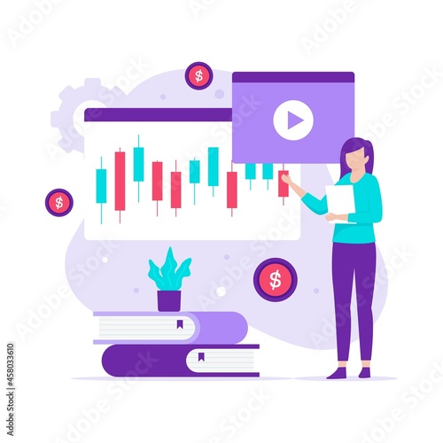 Flat design of stock market trading course concept. Illustration for websites, landing pages, mobile applications, posters and banners