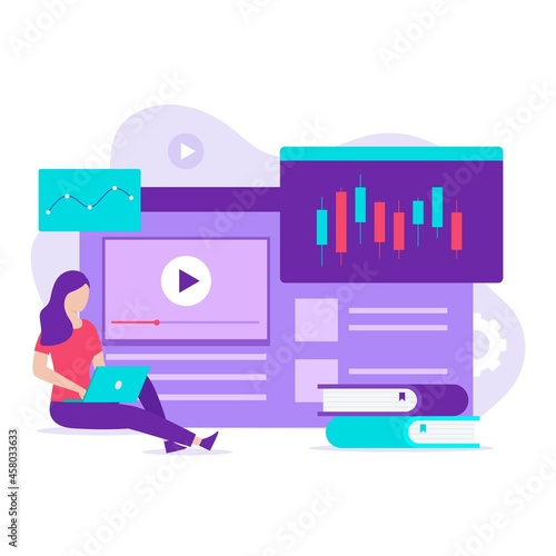 Stock market trading course illustration concept. Illustration for websites, landing pages, mobile applications, posters and banners