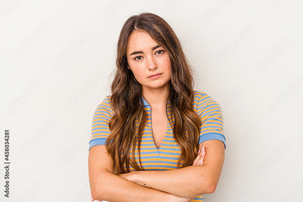 Young caucasian woman isolated on white background who is bored, fatigued and need a relax day. Young caucasian woman isolated on white background who is bored, fatigued and need a relax day.