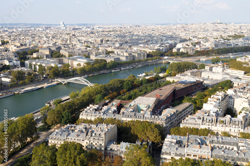 Fototapeta Naklejka Na Ścianę i Meble -  Aerial view of the Seine river on a clear day. Paris, France.
