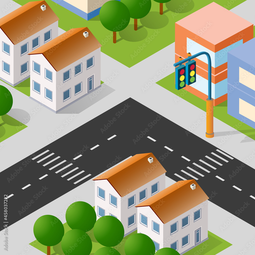 Isometric view of the city. Collection of houses 3D illustration Isometric view of the city. Collection of houses 3D illustration