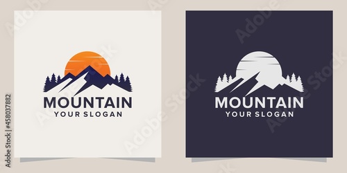 sunset mountain logo design vector