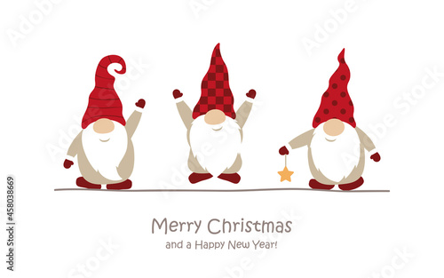 merry christmas greeting card with cute dwarf