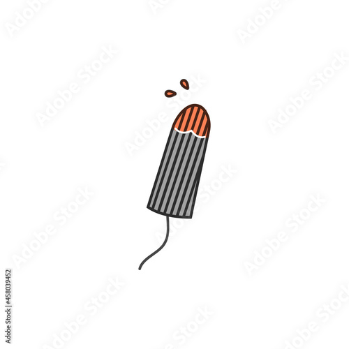 Vector illustration used sanitary tampon with menstrual blood isolated on white background.