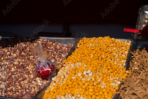 Market stall of Serbian zdrava hrana (healthy food) - nuts, grains and corn cereal photo