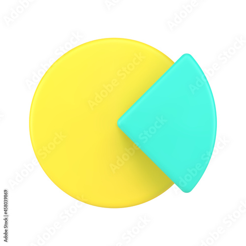 Yellow pie chart with turquoise segment 3d icon