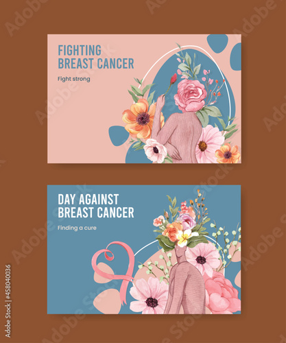 Facebook template with breast cancer awareness month concept,watercolor style