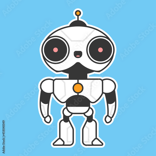 Funny robot vector cartoon character isolated on a blue background.