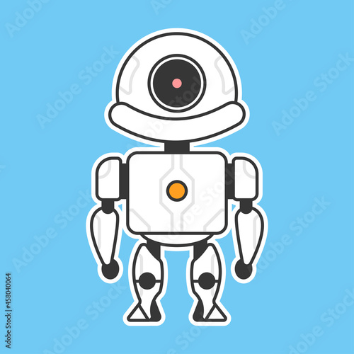 Cute robot vector cartoon character isolated on a blue background.