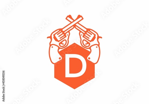 Two guns line art illustration with D initial letter