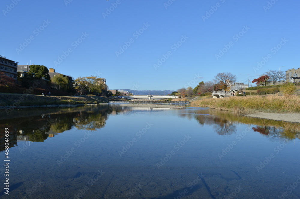 view of the Kamogawa river in the park