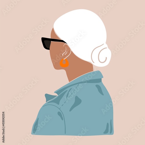 Abstract fashionable woman blogger. Female silhouette print, contemporary minimalist graphic design. Vector illustration