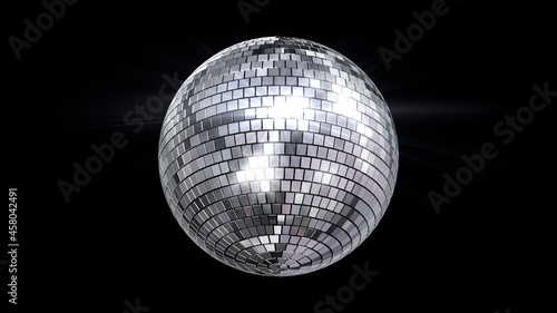 Mirror Ball Disco Lights Club Dance Party Glitter 3D illustration. © bluebackimage