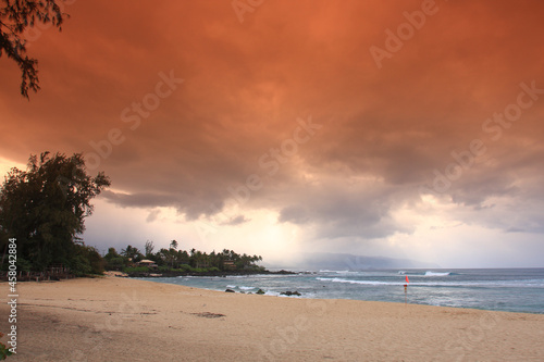 sunset and stormy skies on Oahu, Hawaii