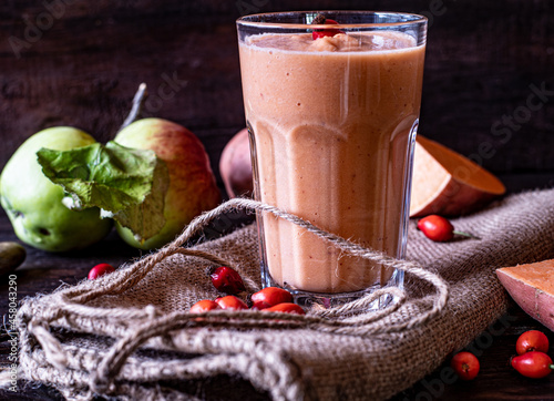 Smoothie with sweet potato and wild fruits photo