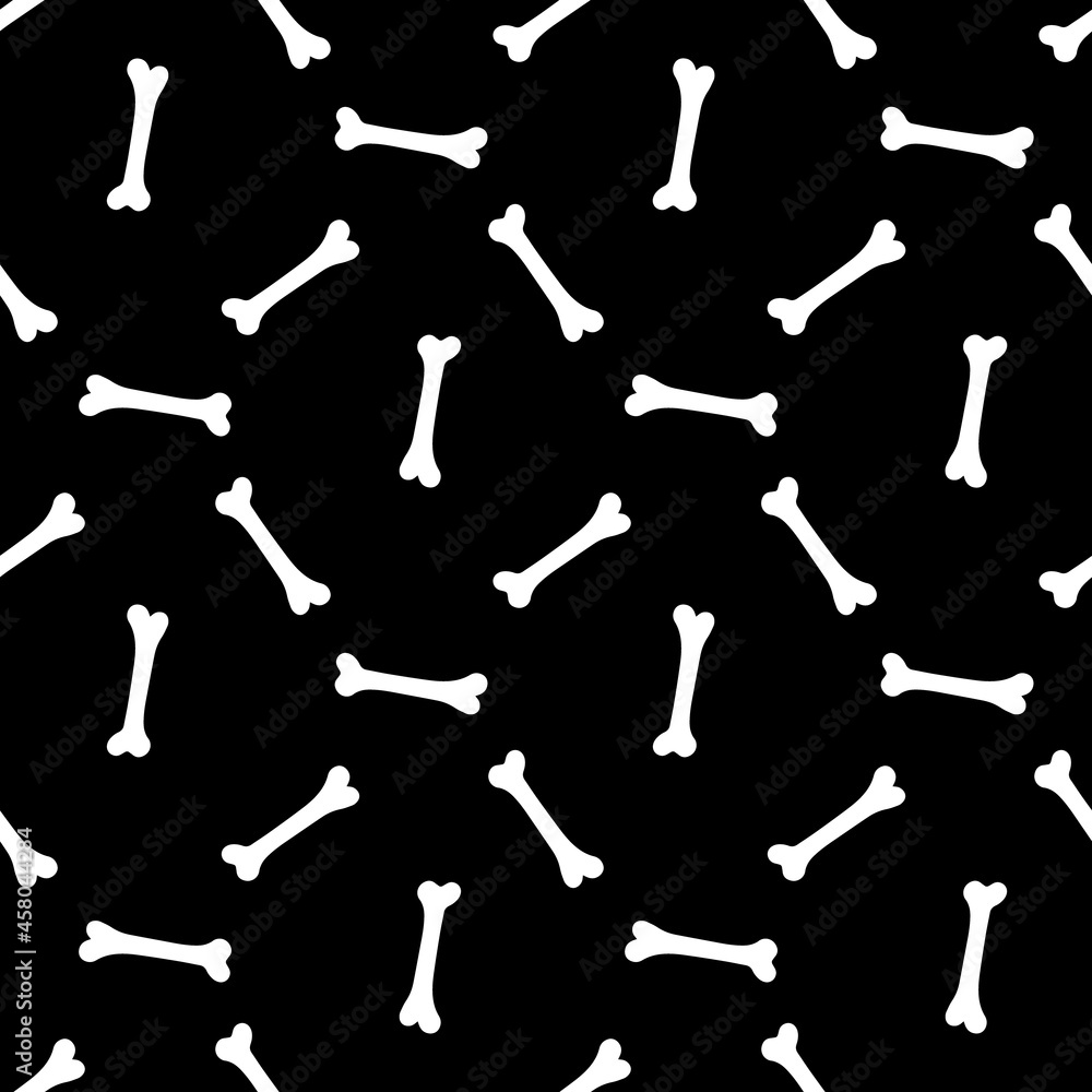 pattern with bones on a black background. 
