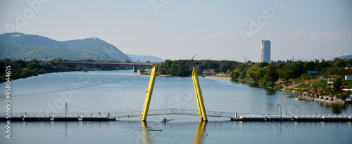 The Ponte Cagrana bridge over the Danube river in Vienna, Austria. photo