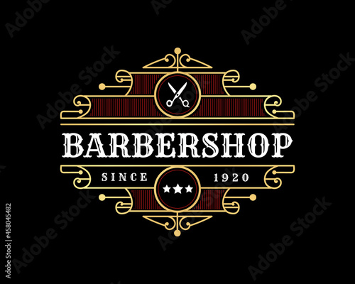 Vintage luxury ornamental logo with floral ornament. Suitable for whiskey, alcohol, beer, brewery, wine, barber shop, tattoo studio, salon, boutique, hotel, shop signage restaurant hotel 