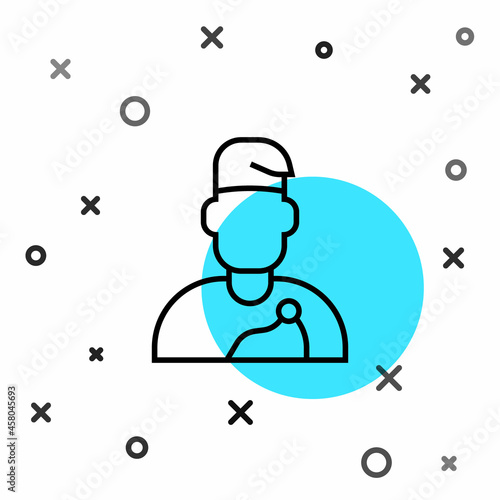 Black line Wizard warlock icon isolated on white background. Random dynamic shapes. Vector