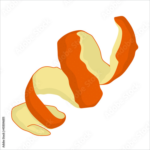 Hand-drawn  orange peel isolated on white background.  Citrus fruit. Food waste. Vector illustration