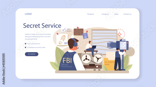 FBI agent web banner or landing page. Police officer or inspector