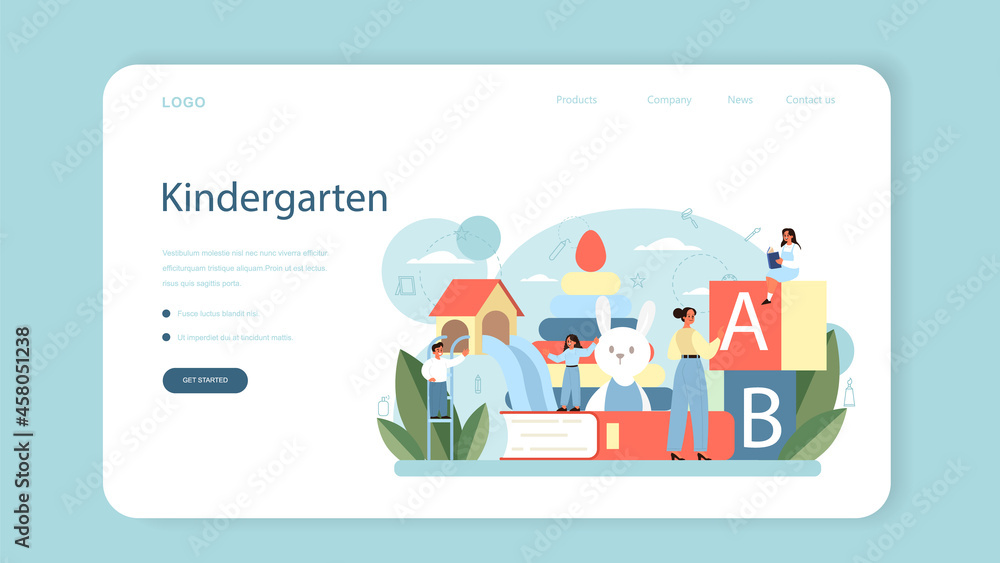 Kindergartener web banner or landing page. Professional nany and children.