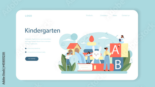 Kindergartener web banner or landing page. Professional nany and children.