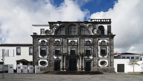 The ornate front facade of the church of the Jesuit College, Ponta Delgada, Horta, Azores