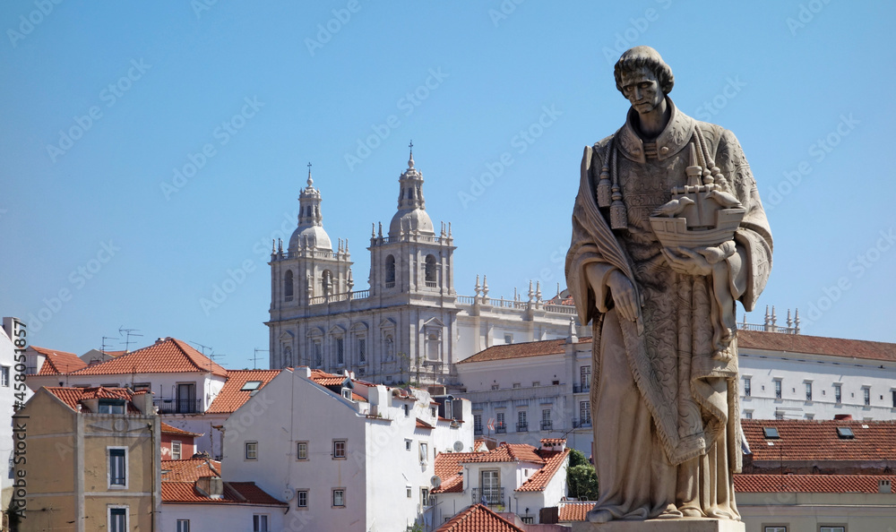 statue of Saint Vincent and the church of Saint Vincent de Fora, Lisbon, Portugal