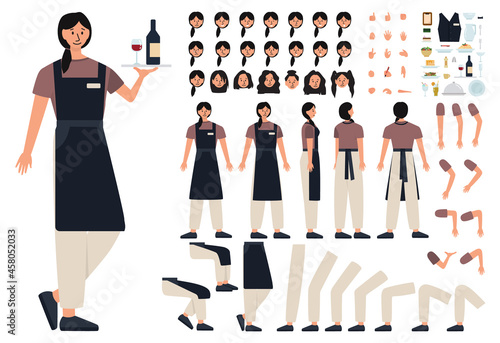 Female waitress concept constructor set. Restaurant staff in the uniform