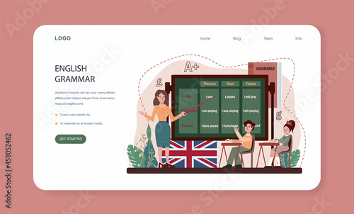 English class web banner or landing page. Study foreign languages in school