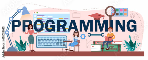 Programming typographic header. Students learn computer science