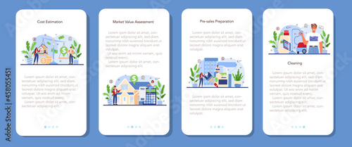 Real estate industry mobile application banner set. Realtor assistance