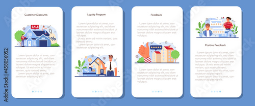Real estate industry mobile application banner set. Positive feedback