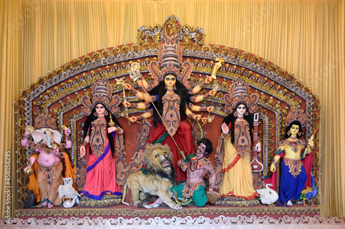 Принти на полотні Idol of Goddess Devi Durga at a decorated puja pandal in Kolkata, West Bengal, India