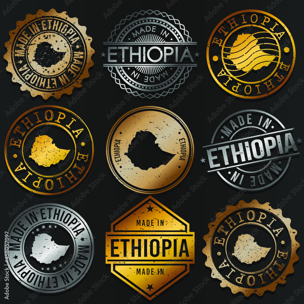 Ethiopia Business Metal Stamps. Gold Made In Product Seal. National Logo Icon. Symbol Design Insignia Country.