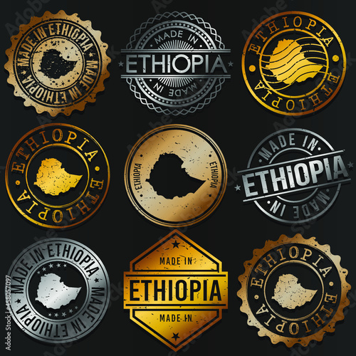 Ethiopia Business Metal Stamps. Gold Made In Product Seal. National Logo Icon. Symbol Design Insignia Country.