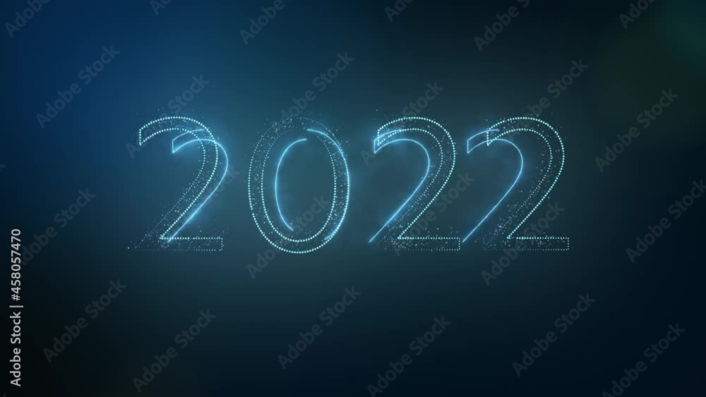Happy New Year 2022. Number 2022 form by glow blue sparkling sparklers particle and glow neon light, copy space for text. Happy New Year 2022. Number 2022 form by glow blue sparkling sparklers particle and glow neon light, copy space for text.