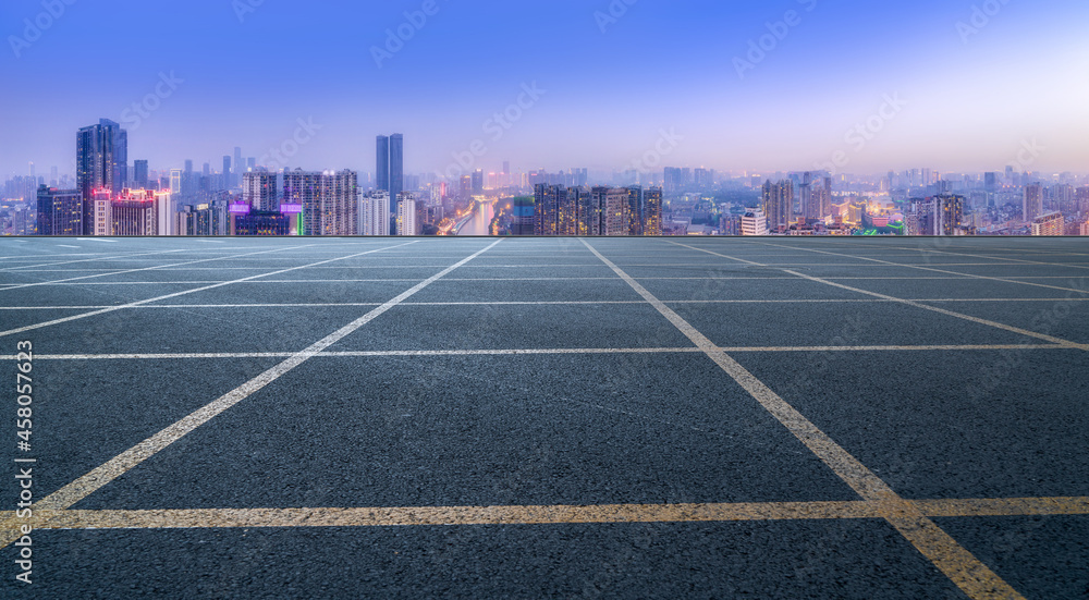 Fototapeta premium Panoramic skyline and empty asphalt road with modern buildings