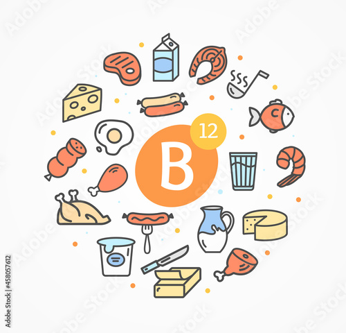 Vitamin B12 Round Design Template Contour Lines Icon Concept. Vector