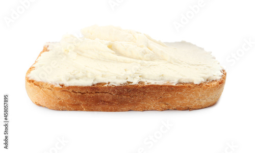 Delicious sandwich with cream cheese isolated on white
