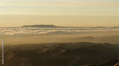Ohlone regional wilderness and de valle regional park near Livermore, seen from a plane. San Francisco bay area. USA