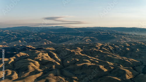 Ohlone regional wilderness and de valle regional park near Livermore, seen from a plane. San Francisco bay area. USA