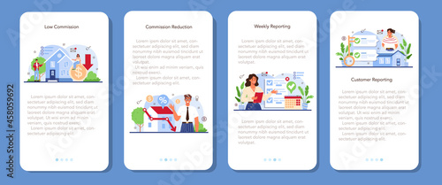 Real estate industry mobile application banner set. Low comission