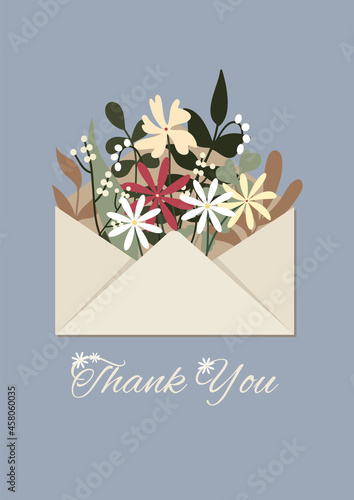 Thanksgiving card. Envelope with flowers. Thank you. Flowers. Thanksgiving day. 