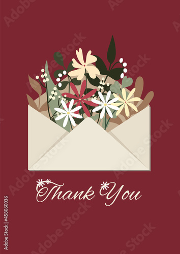 Thanksgiving card. Envelope with flowers. Thank you. Flowers. Thanksgiving day. 