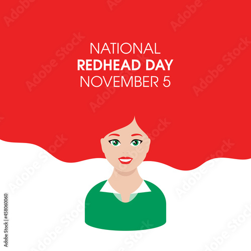 National Redhead Day vector. Happy beautiful redhead woman face avatar icon vector. Cute girl with long red hair vector. Redhead Day Poster, November 5. Important day